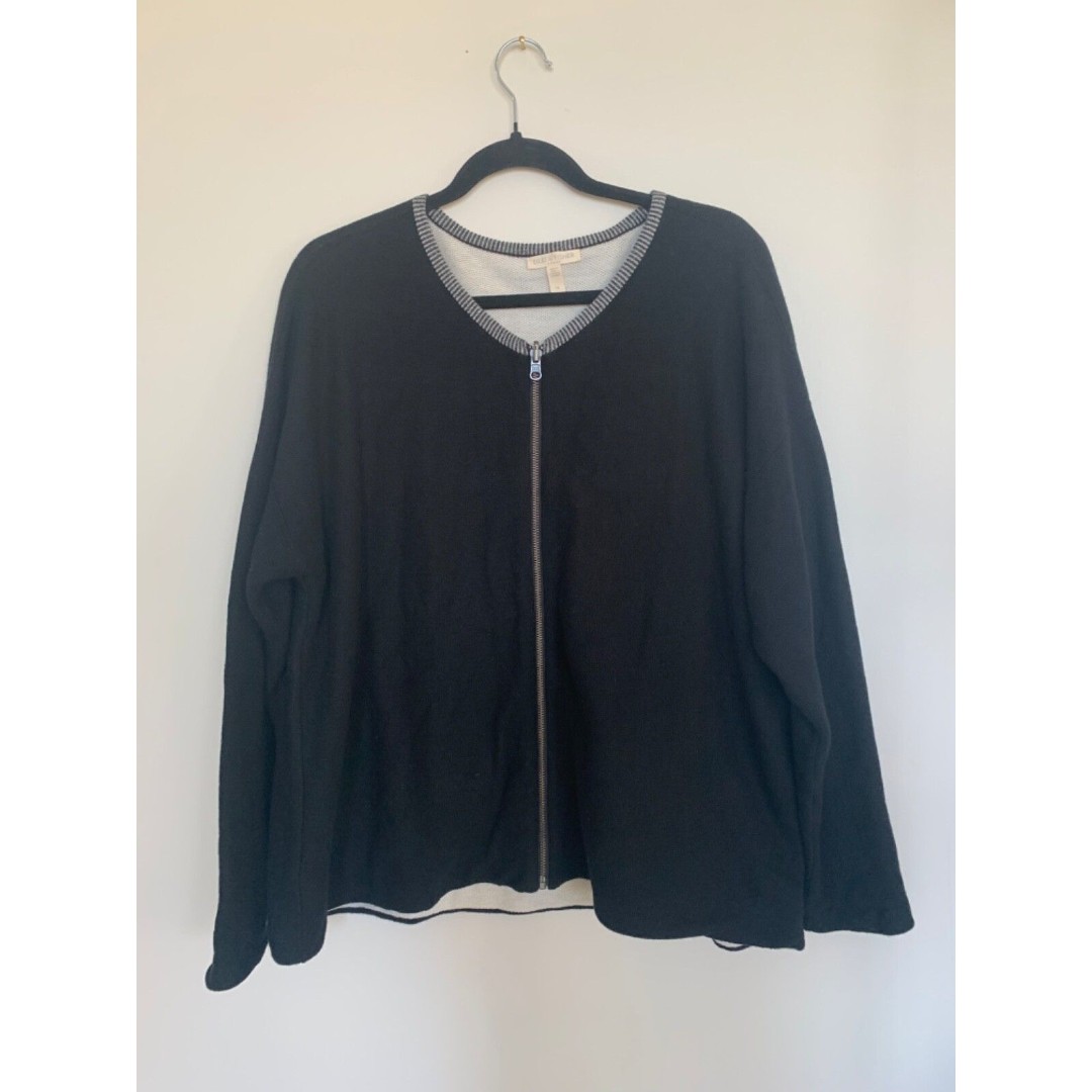 EILEEN FISHER Peruvian Organic Cotton zip up sweater jacket 1X