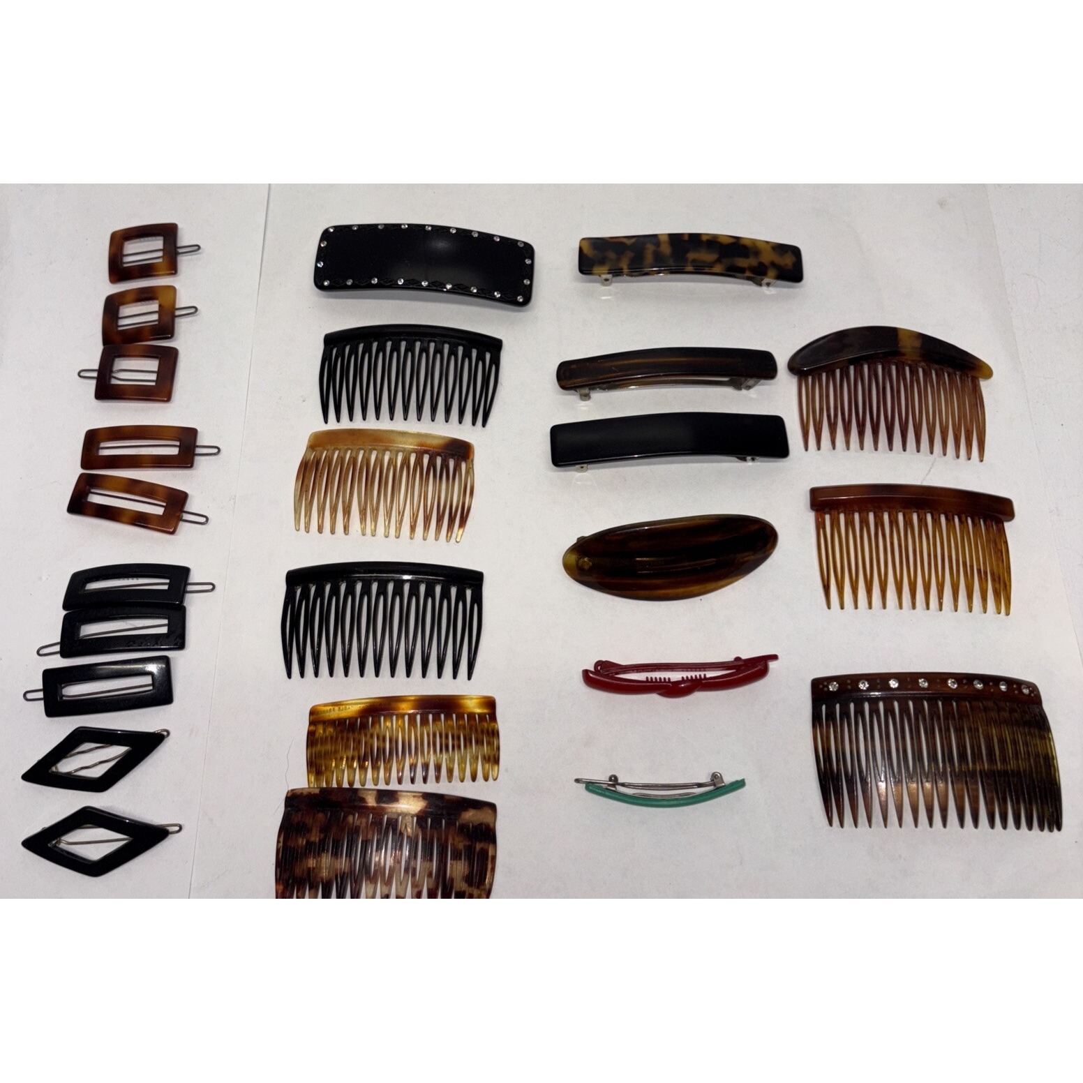 Vintage French 80s Hair Combs & Barrettes Made In France Lot Of 25 Tortoise