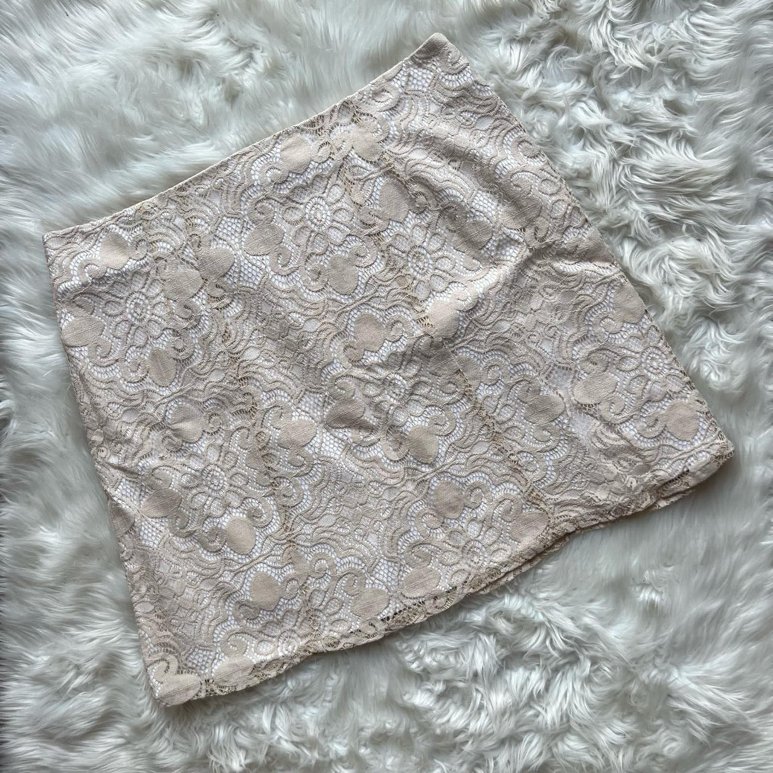 New York & Company Womens A Line Skirt Beige Floral Mini Lined Lace Size 14