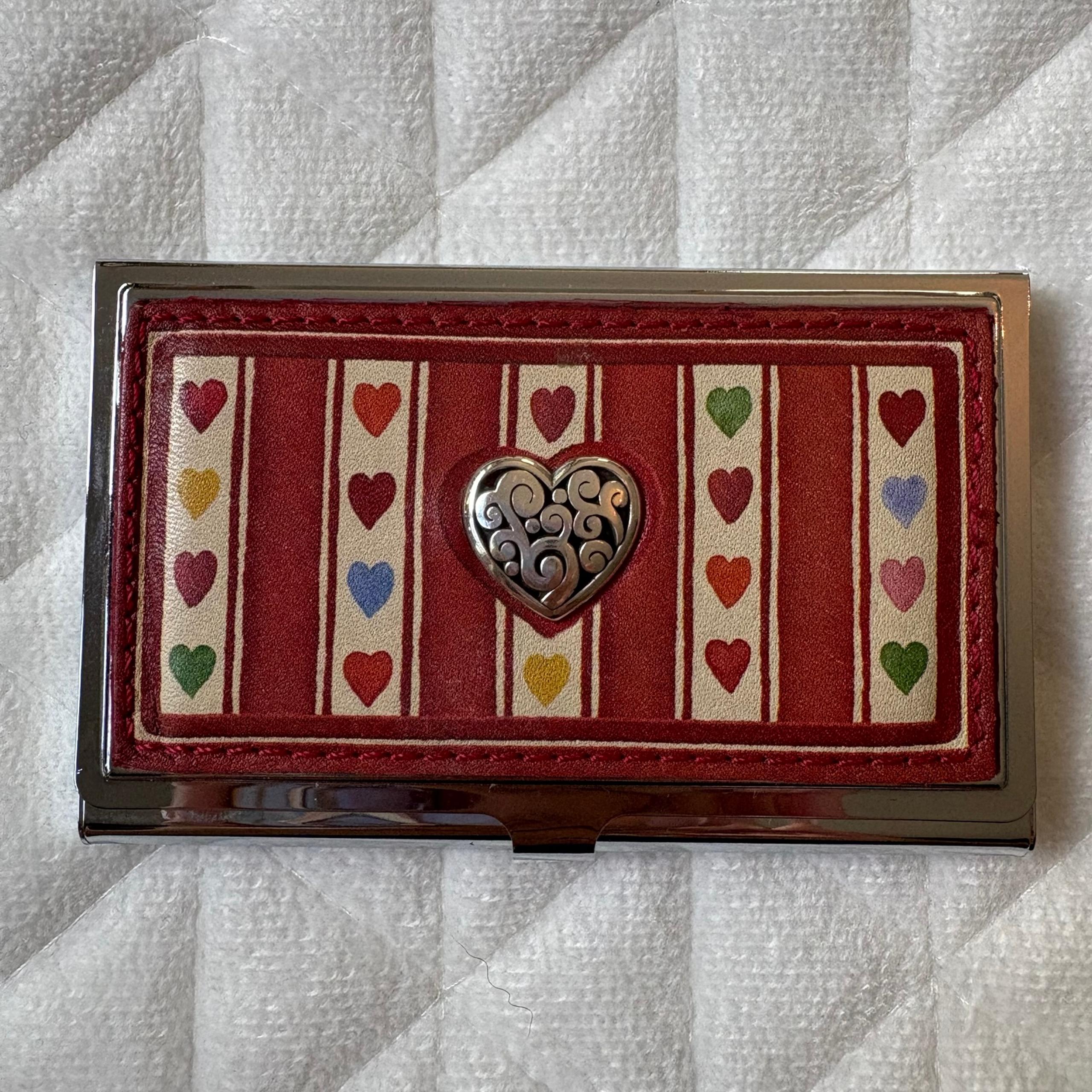 Brighton Business Card Case Hearts Multicolor Red Retired Silver Plated/Leather