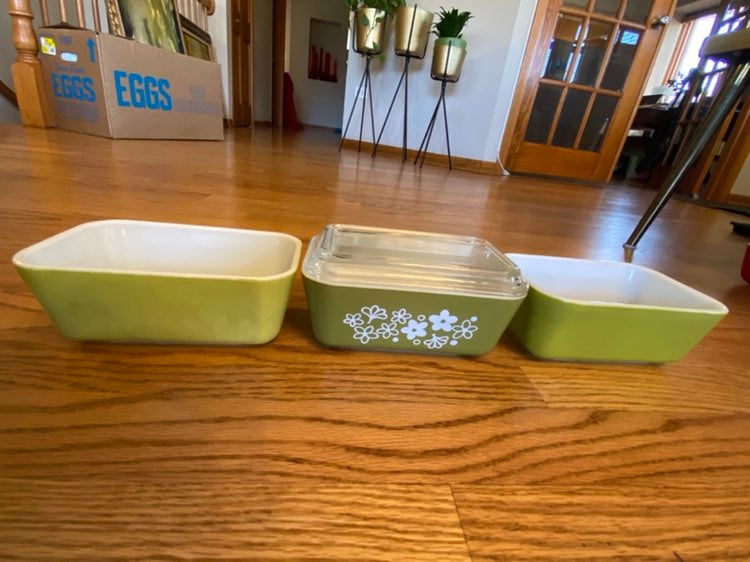 3pc Pyrex Crazy Daisey Verdana pans w 1