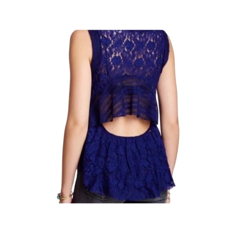 FP Purple Lace Peplum Tank Top Scoop Neck Open Back, size M