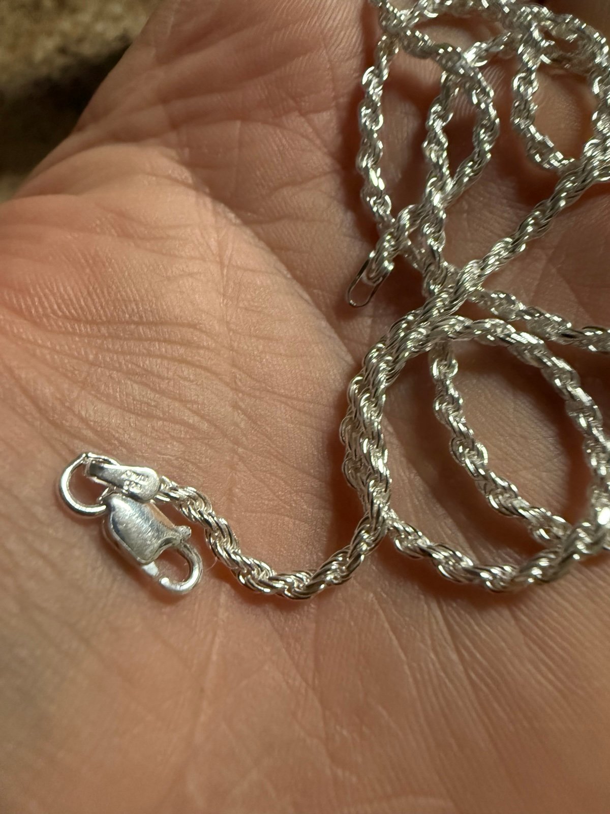 24 inch 2 mm rope chain. 925 silver