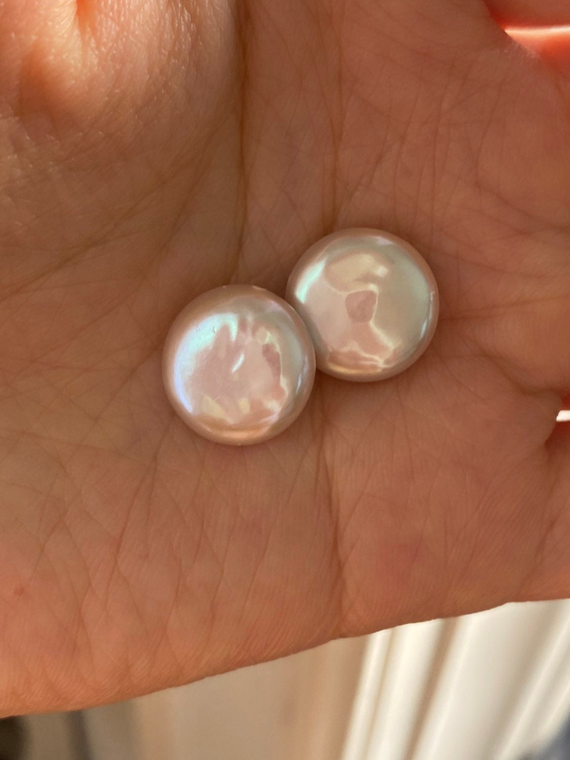 Solid 18k gold AAAA coin pearl earrings 14mm hook