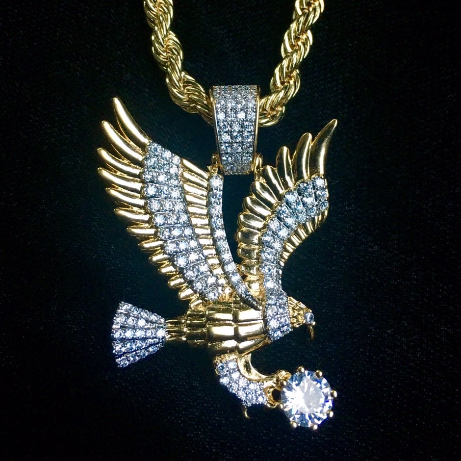 EAGLE DIAMONDS CZ 18K GOLD CHAIN ITALY