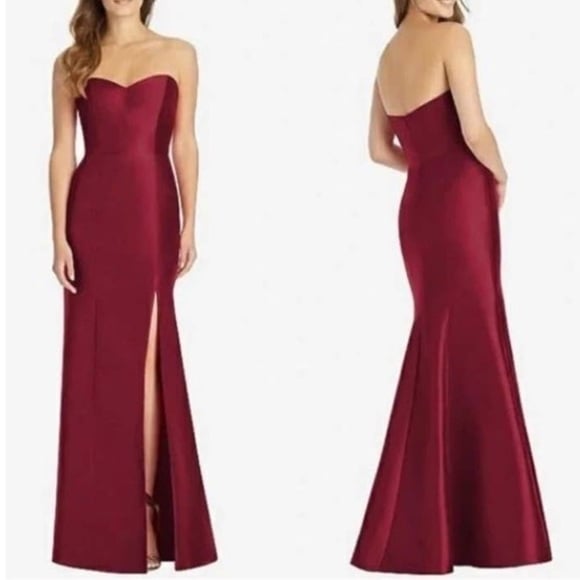 NWT Alfred Sung Strapless High Low Ballgown Bridesmaid Dress Burgundy Sz 16