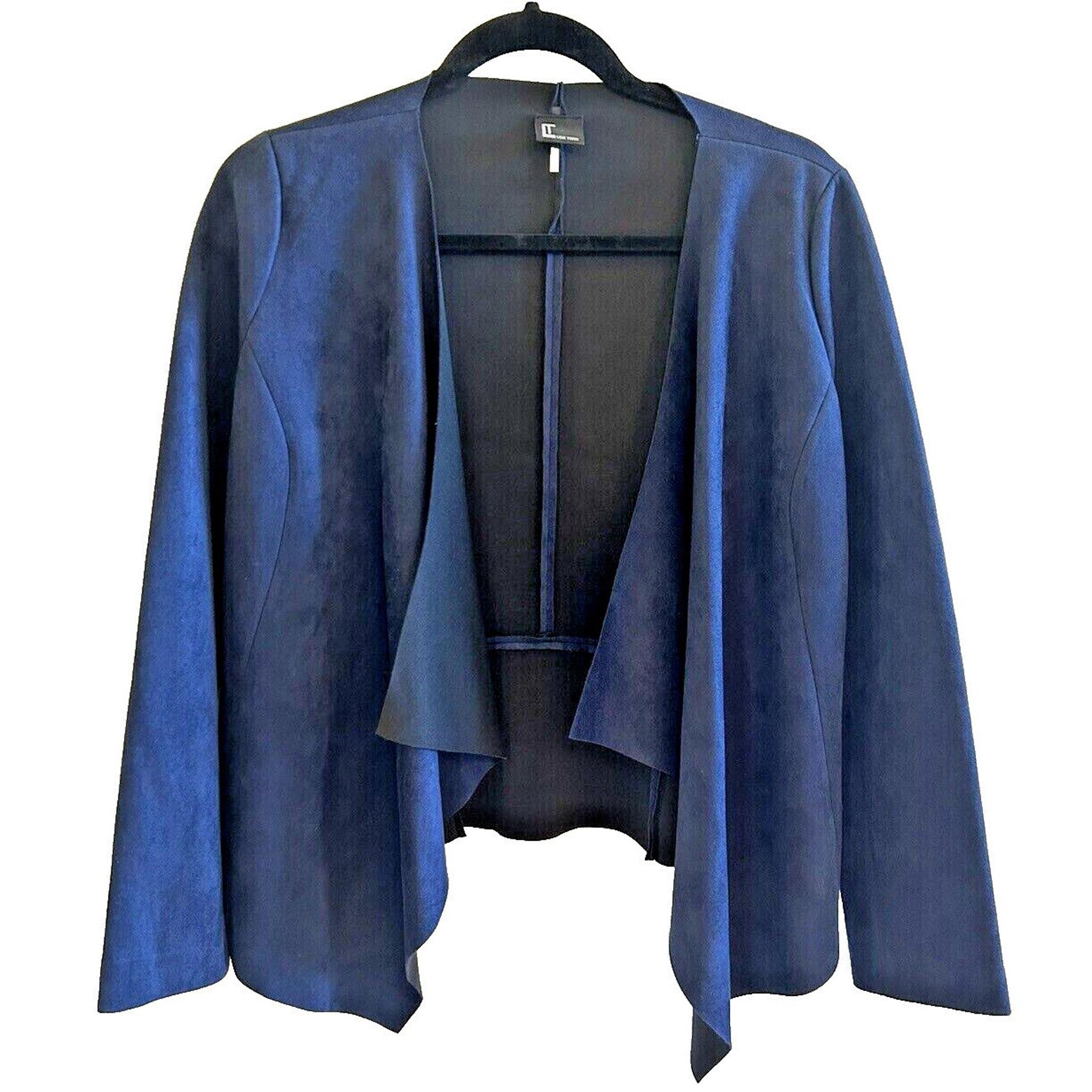 ***BNWT** Women's Navy Draped Open-Front Faux-Suede Jacket Size Medium - Love Token