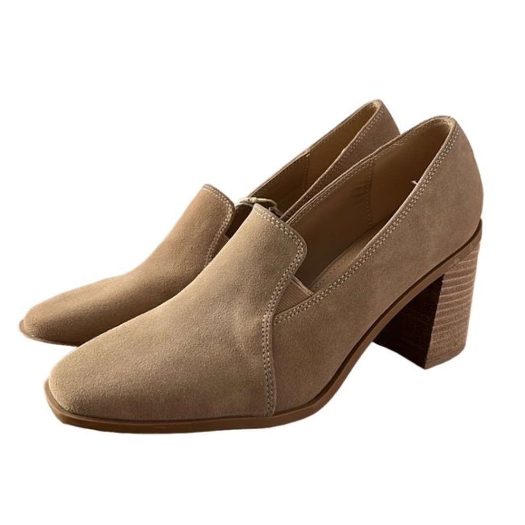 NWT Joie Wevenly Tan Suede Style Block Heel Closed Toe Shoes Loafer 8.5