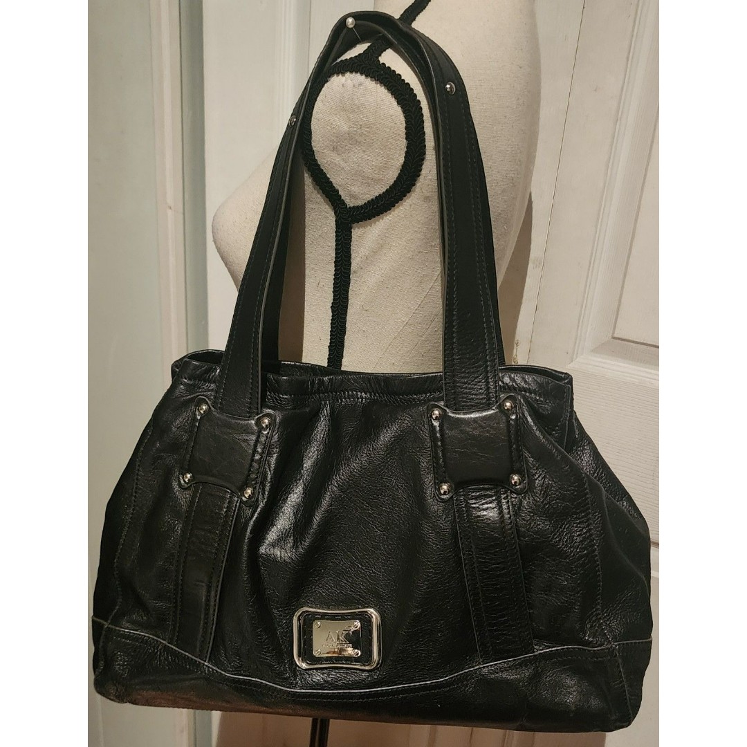 Vintage ANNE KLEIN ♡ Soft Supple Black LEATHER Large Shoulder HANDBAG PURSE VguC
