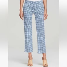 Tory Burch Grid Cropped Blue and White Pants, Size 28