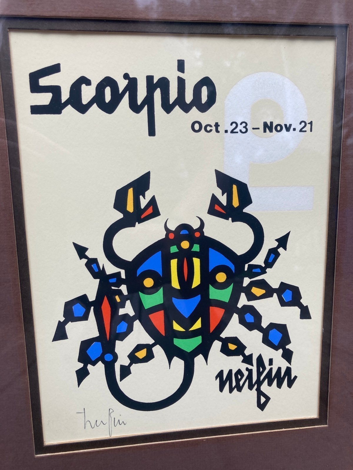 vintage 1970s Jean Nerfin Scorpio zodiac signed framed seriagraph art print