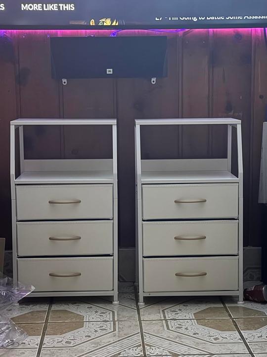 2-Tier Shelf, Small Night Stand End Table Side Furniture with 3 Drawers NEW