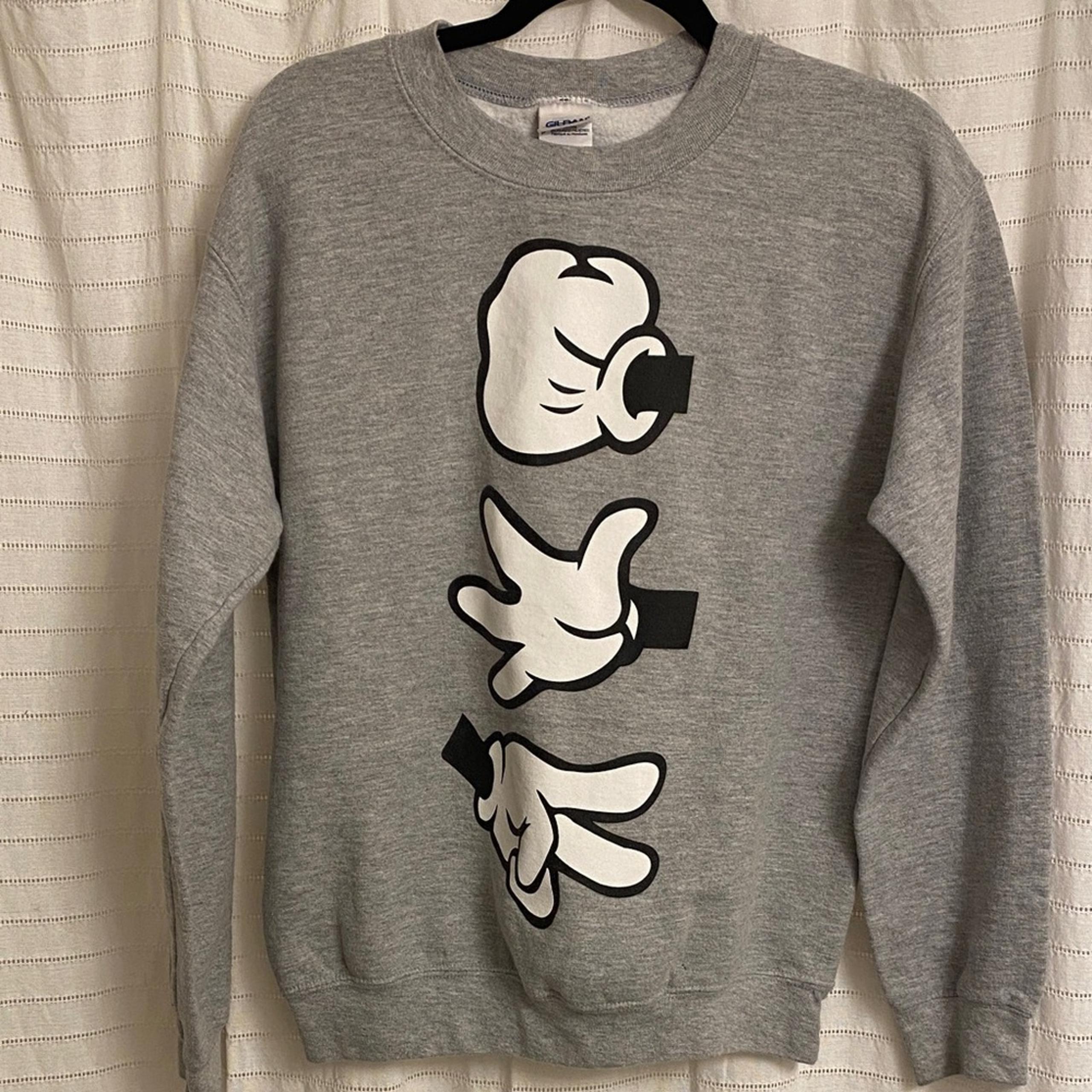 small women’s gray crew neck sweater Mickey Mouse vacation fall school - Gildan