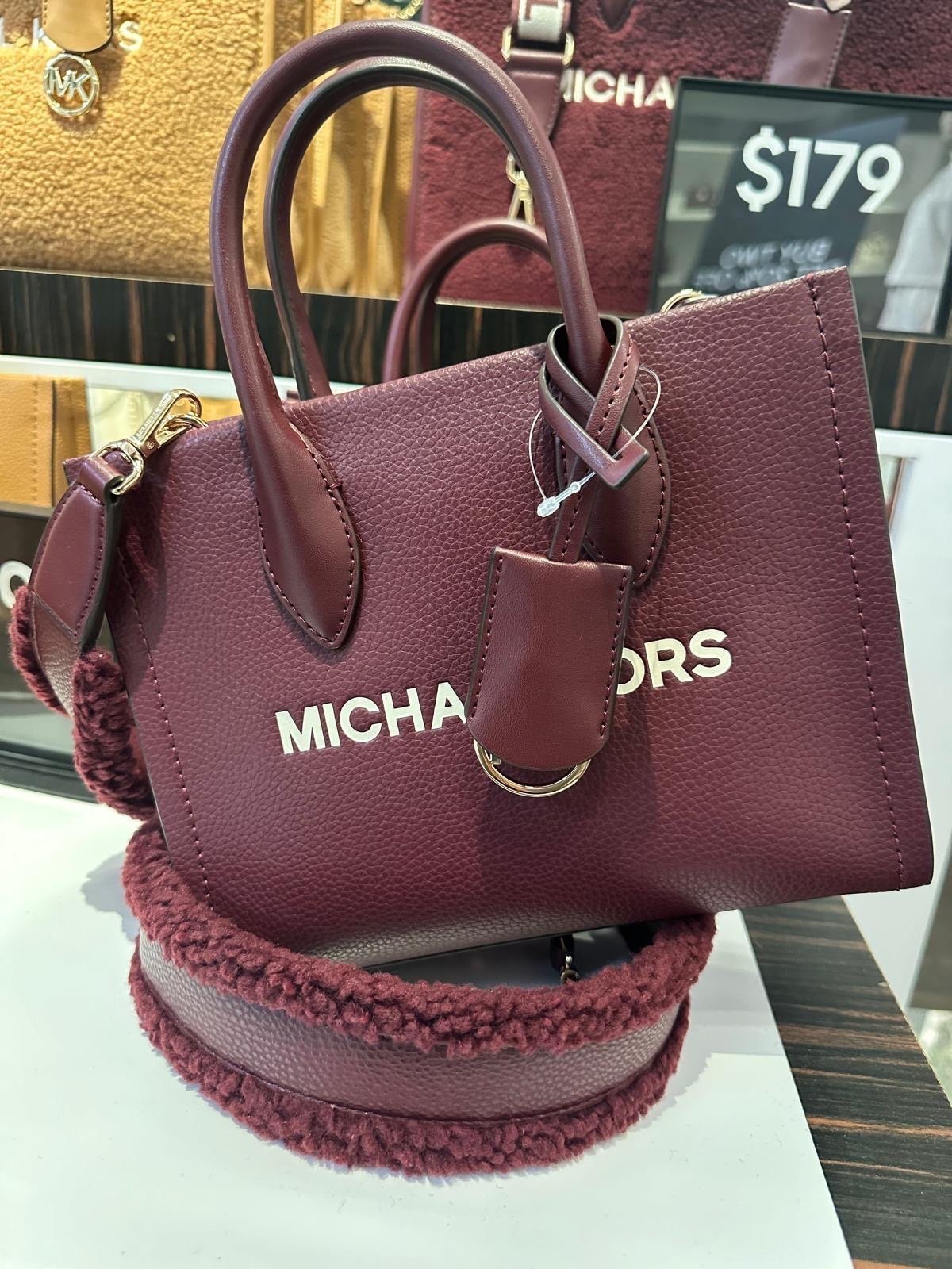 Michael Kors Mirella small East West Crossbody Tote Shopper Bag Oxblood