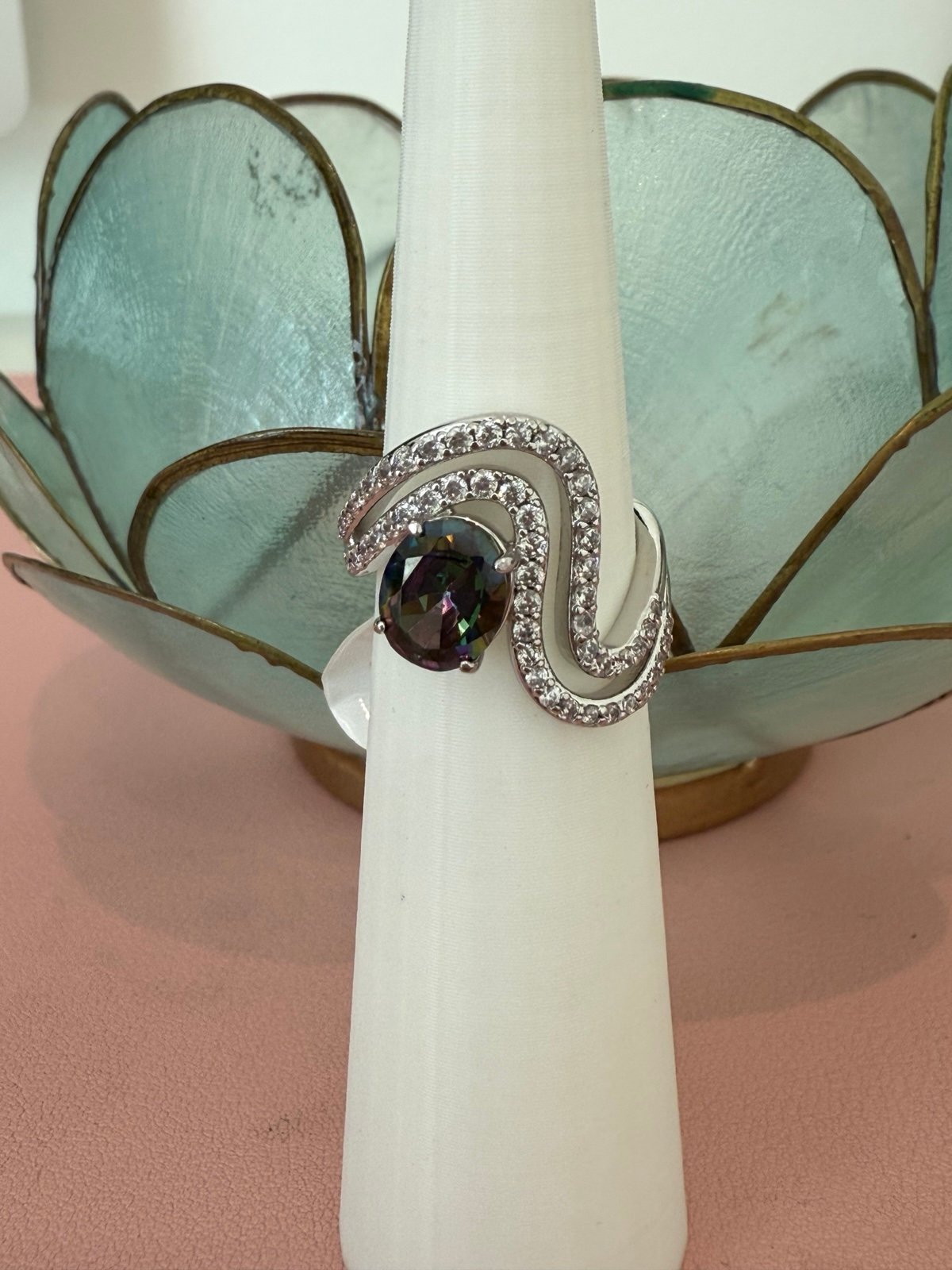 Bomb party June birthday ring size 6 waves of art alexandrite rhodium