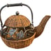 Vintage Wicker Teapot Basket w/ Metal Handle & Grapevine Accents Rustic Kitchen