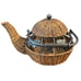 Vintage Wicker Teapot Basket w/ Metal Handle & Grapevine Accents Rustic Kitchen