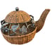 Vintage Wicker Teapot Basket w/ Metal Handle & Grapevine Accents Rustic Kitchen
