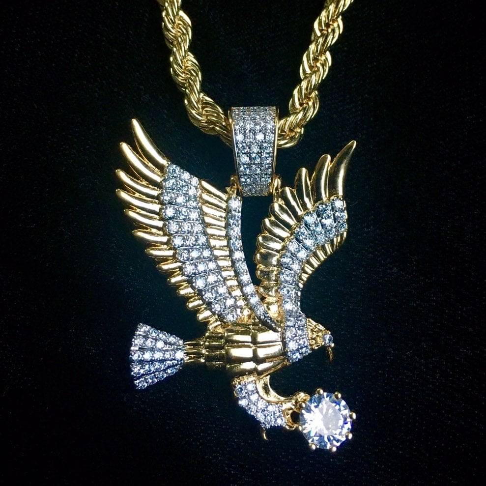 EAGLE DIAMONDS CZ 18K GOLD CHAIN ITALY