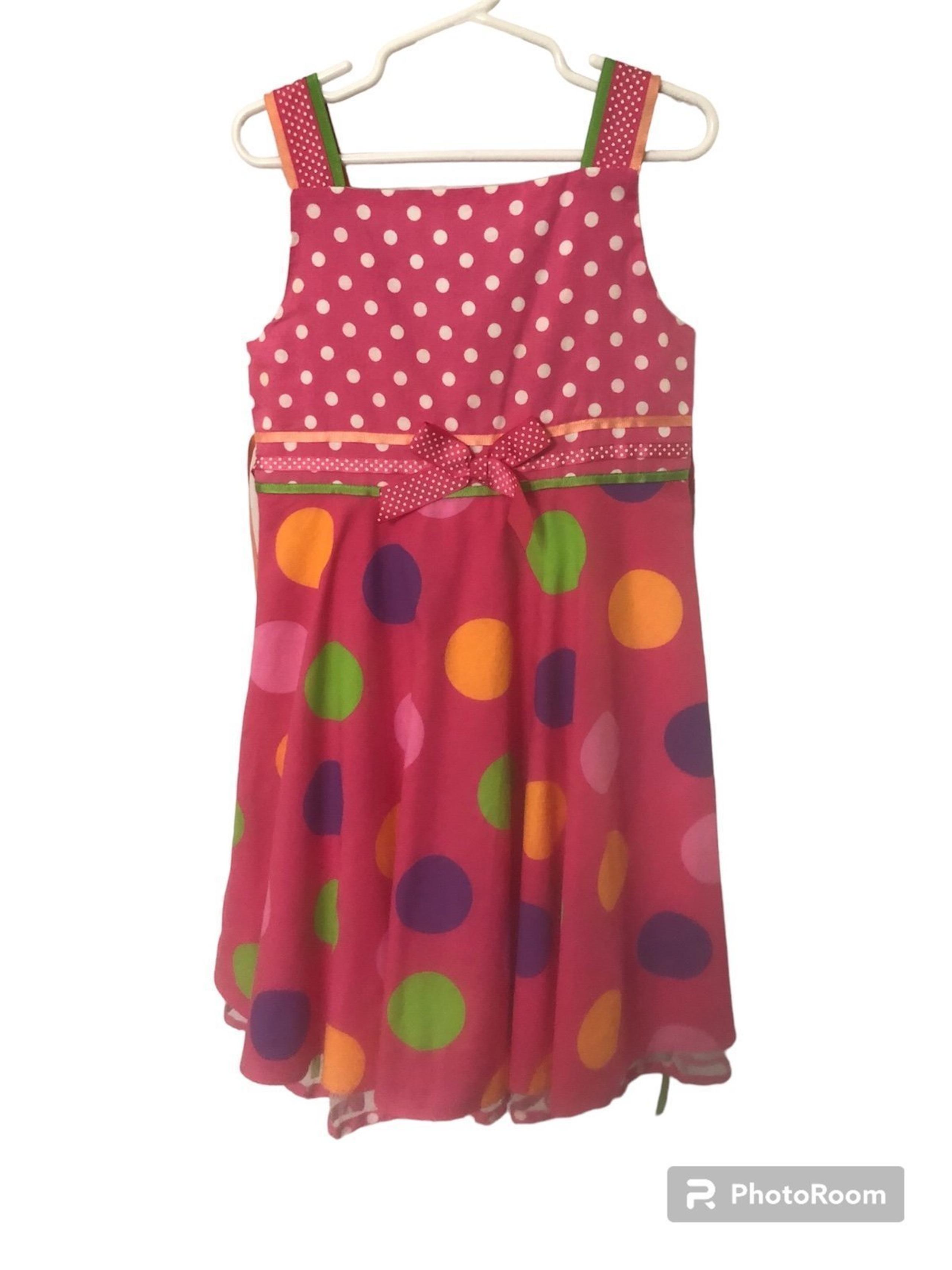 Rare Editions Girls Pink Polka Dot Sun Dress Size 6