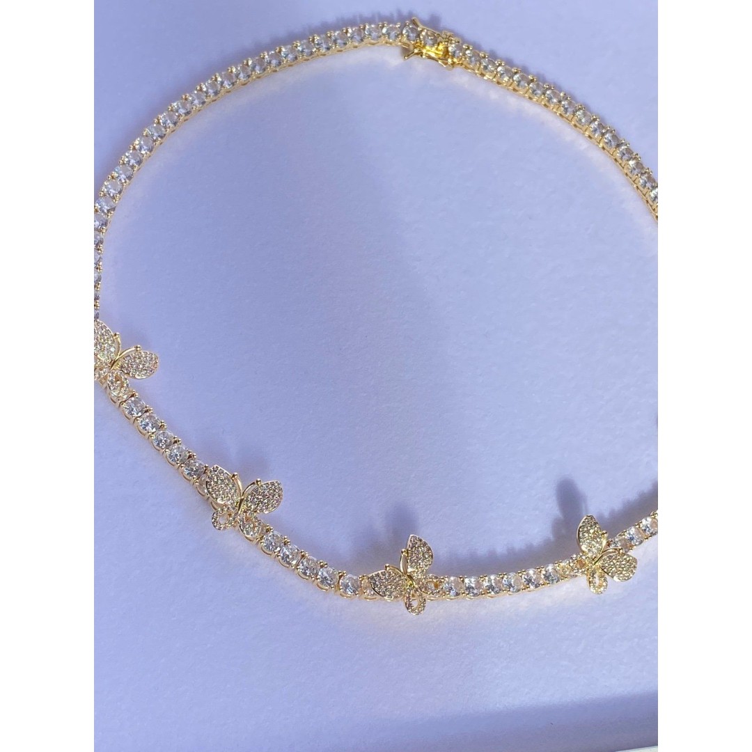 Gold Butterfly Tennis Chain Necklace