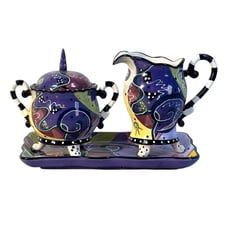 vtg Spiral hand hand painted creamer and sugar bowl set whimsy alice/wonderland