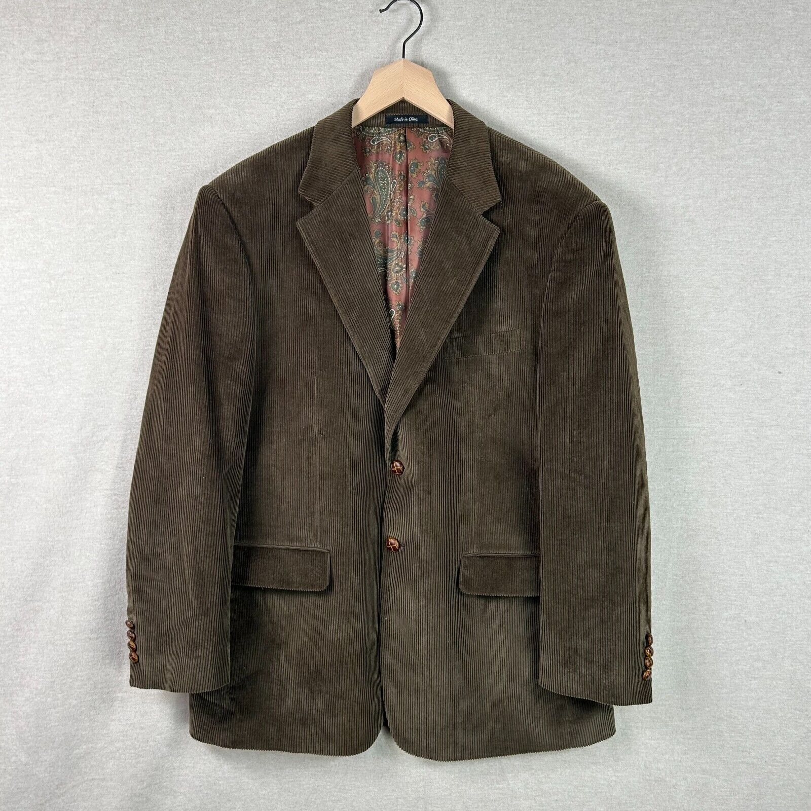 Vintage Lauren Ralph Lauren Mens Corduroy Blazer Size 44R Leather Buttons Brown