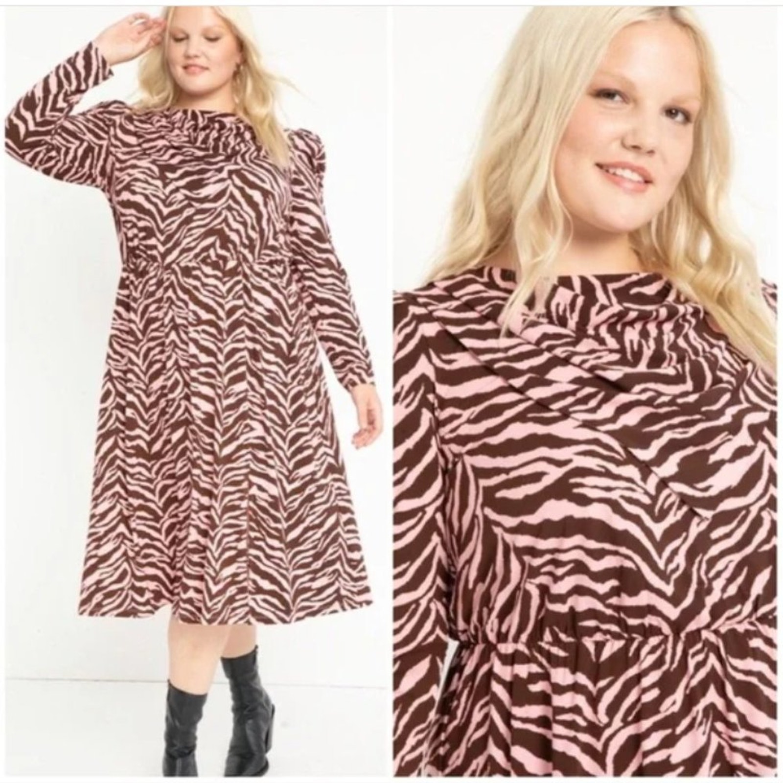 Eloquii Scarf Neck Long Sleeve Animal Print Dress