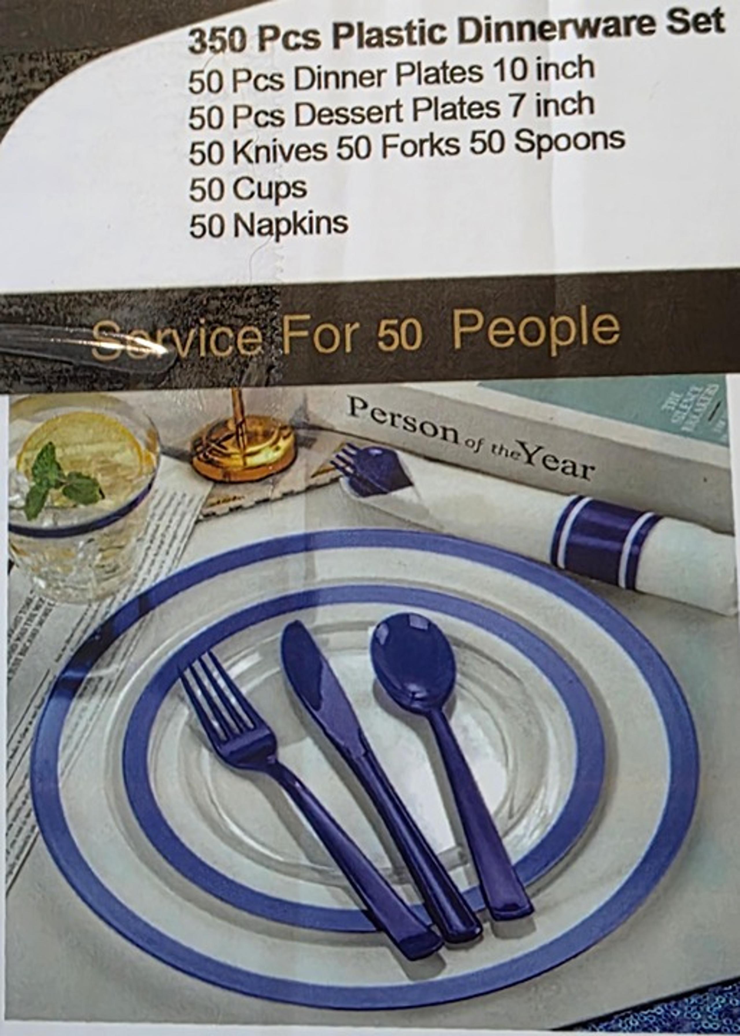 350 Piece Blue Disposable Plastic Dinnerware Set - Service for 50 People