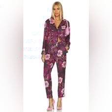 Floral Pajama Set With Eye Mask in Fuchsia Multi