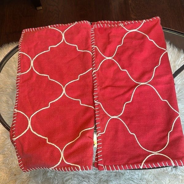 POTTERY BARN (2) MOROCCAN RED TILE EMBROIDERED Pillow Covers