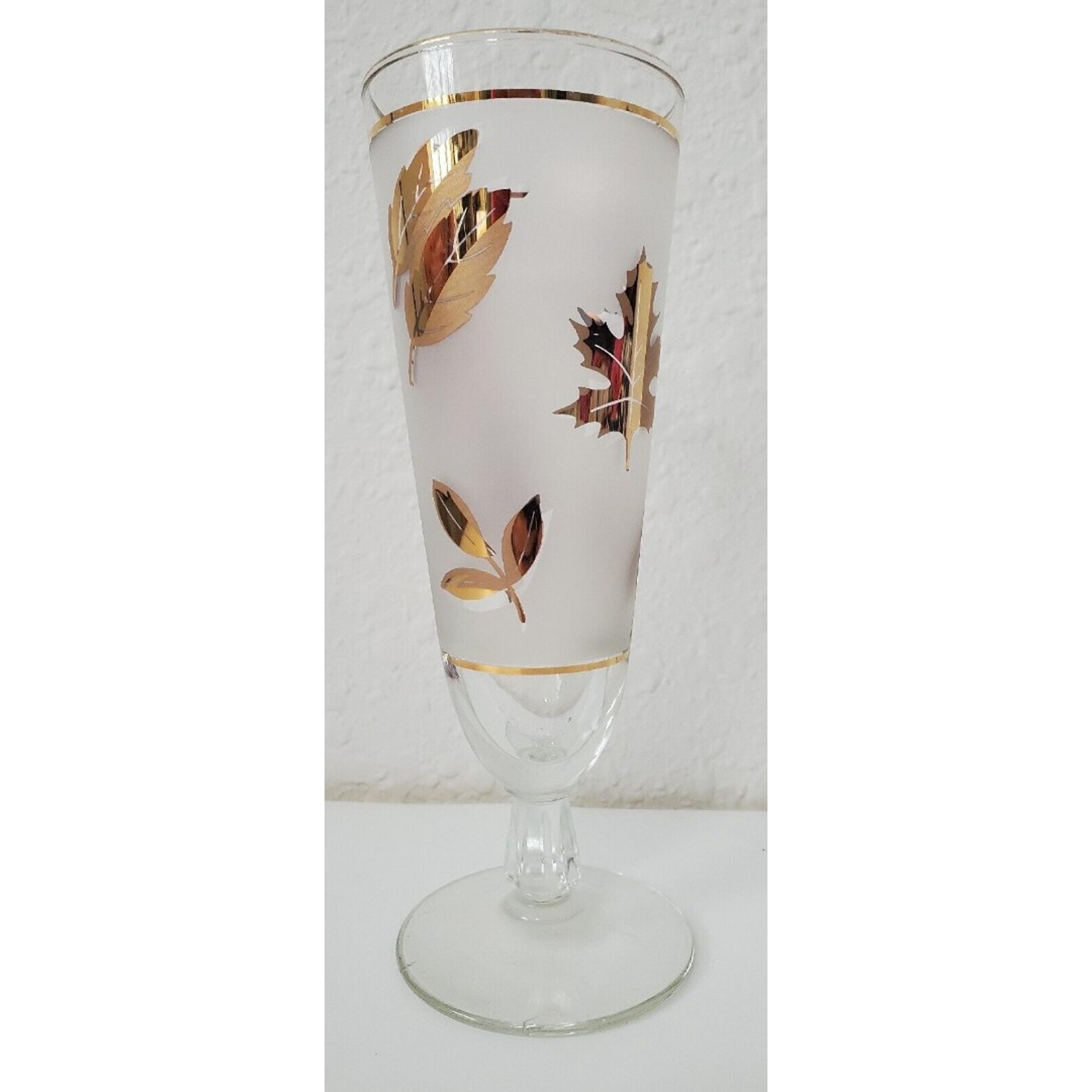 Libbey Gold Leaf Frosted Footed Pilsner Glass Vintage
