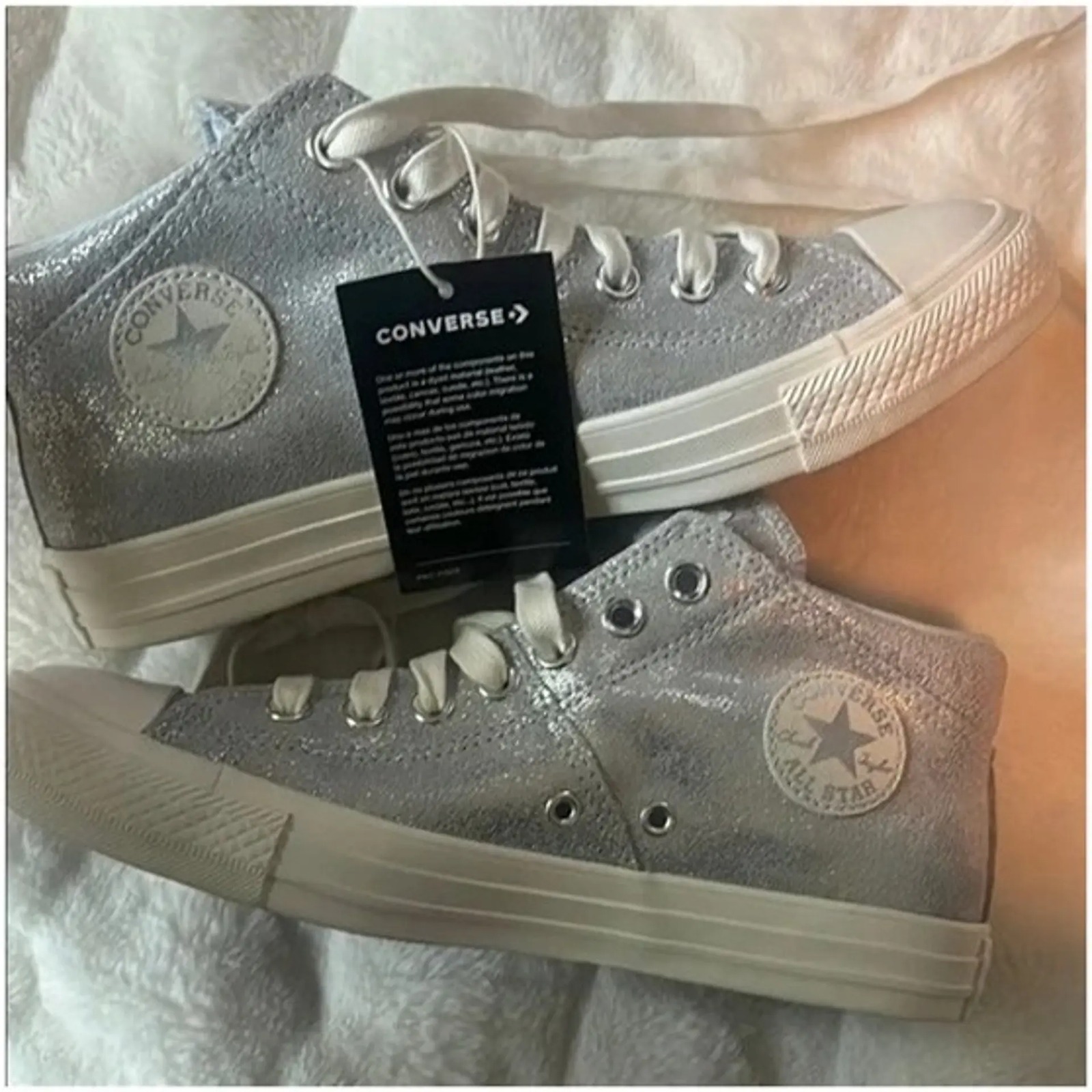 Women’s Converse Chuck Taylor All Star Silver Mid Top Sneakers NIB NWT Sz 9