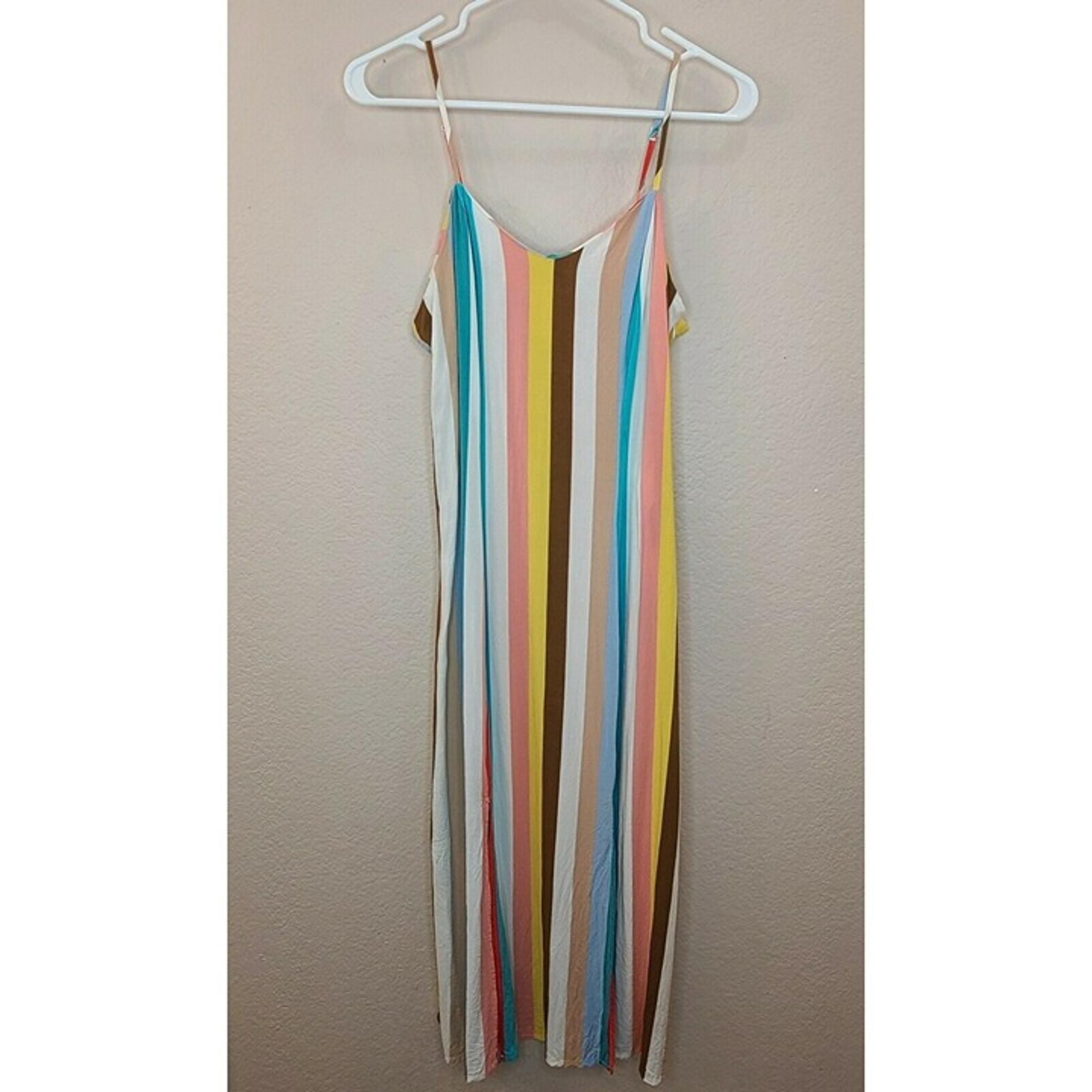 Xhilaration Womens Dress Medium Colorful Stripes Midi Slit Casual Summer Travel