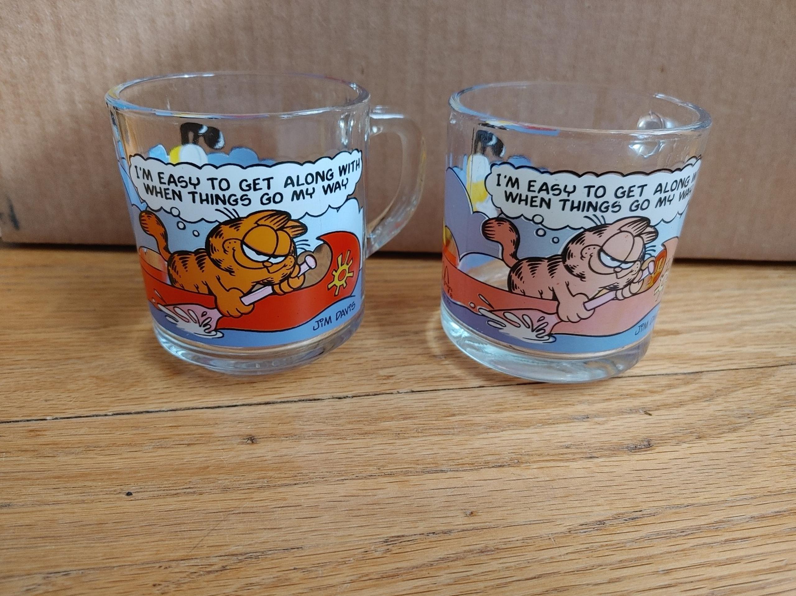 Vintage 1978 Jim Davis Garfield Glass McDonald’s Mug 8 oz. Canoe Odie Lot Of 2