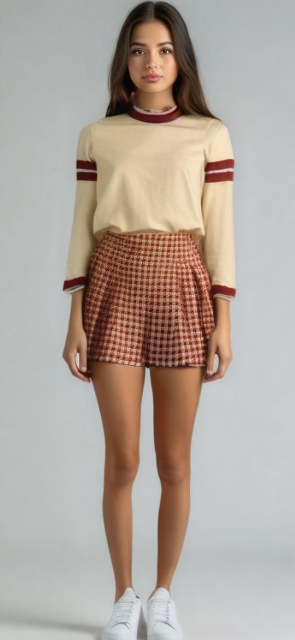Vintage White Red Cheerleading Outfit Skirt Micro Houndstooth Set M