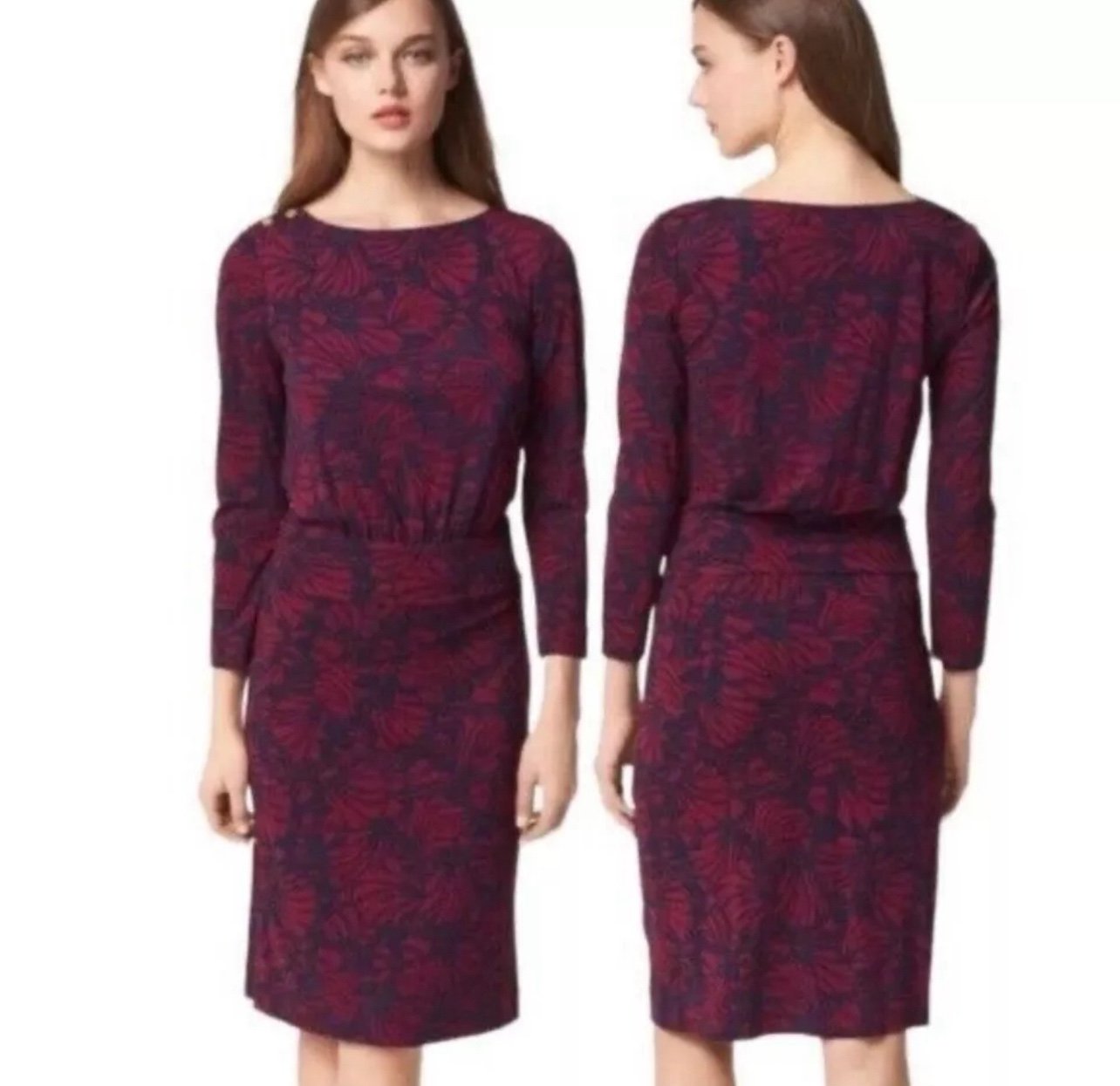 NWT TORY BURCH ETTA DRESS TORY NAVY AZOLLA COMBO A/988 Floral Print LS SMALL