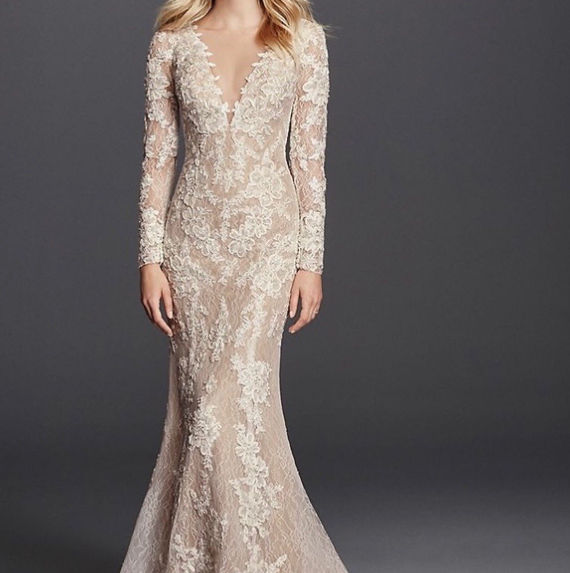 GALINA SIGNATURE Beaded Plunging Tank Mermaid Wedding Dress in Solid Ivory 12