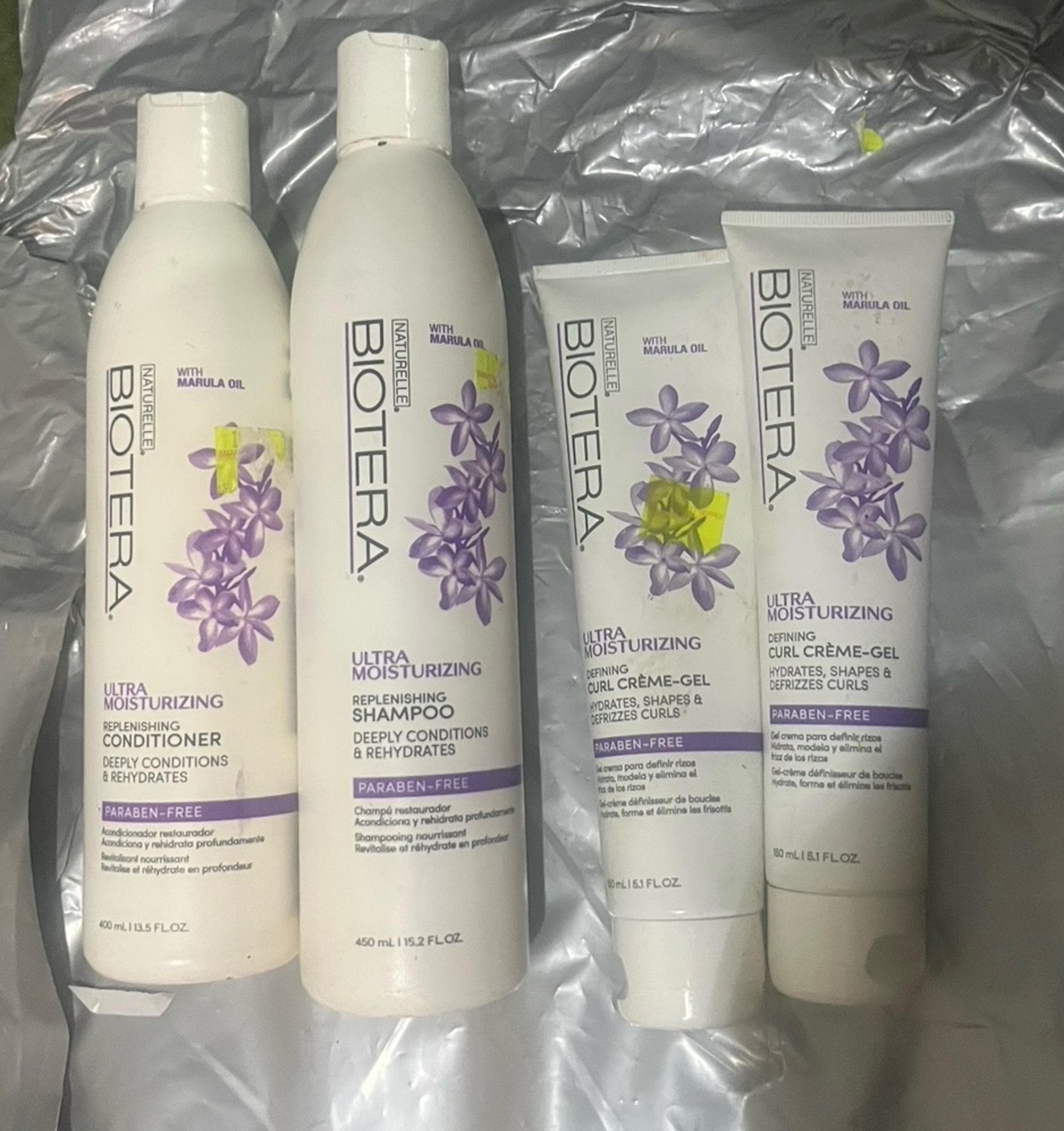 4pc bundle biotera  ultra moisture shampoo,conditioner & styling cream