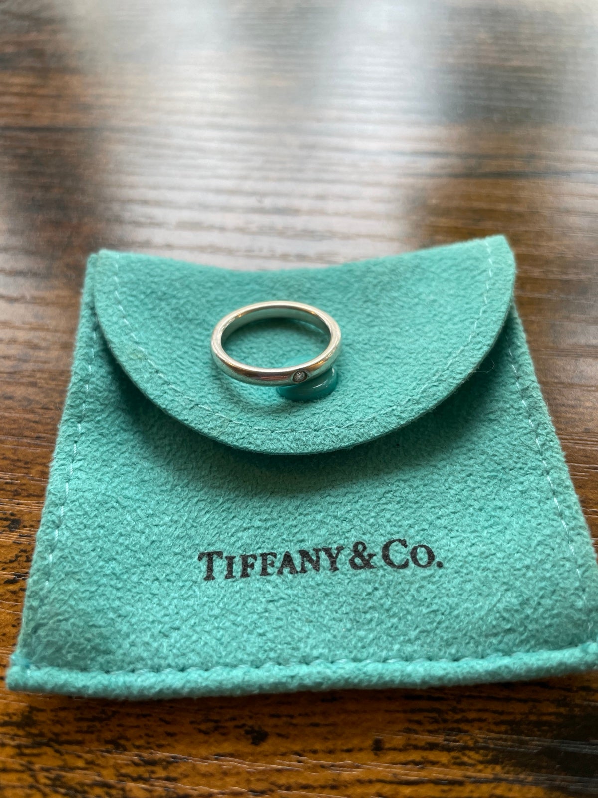 Tiffany & Co. Stacking Band Ring Elsa Peretti Silver Diamond Size 5