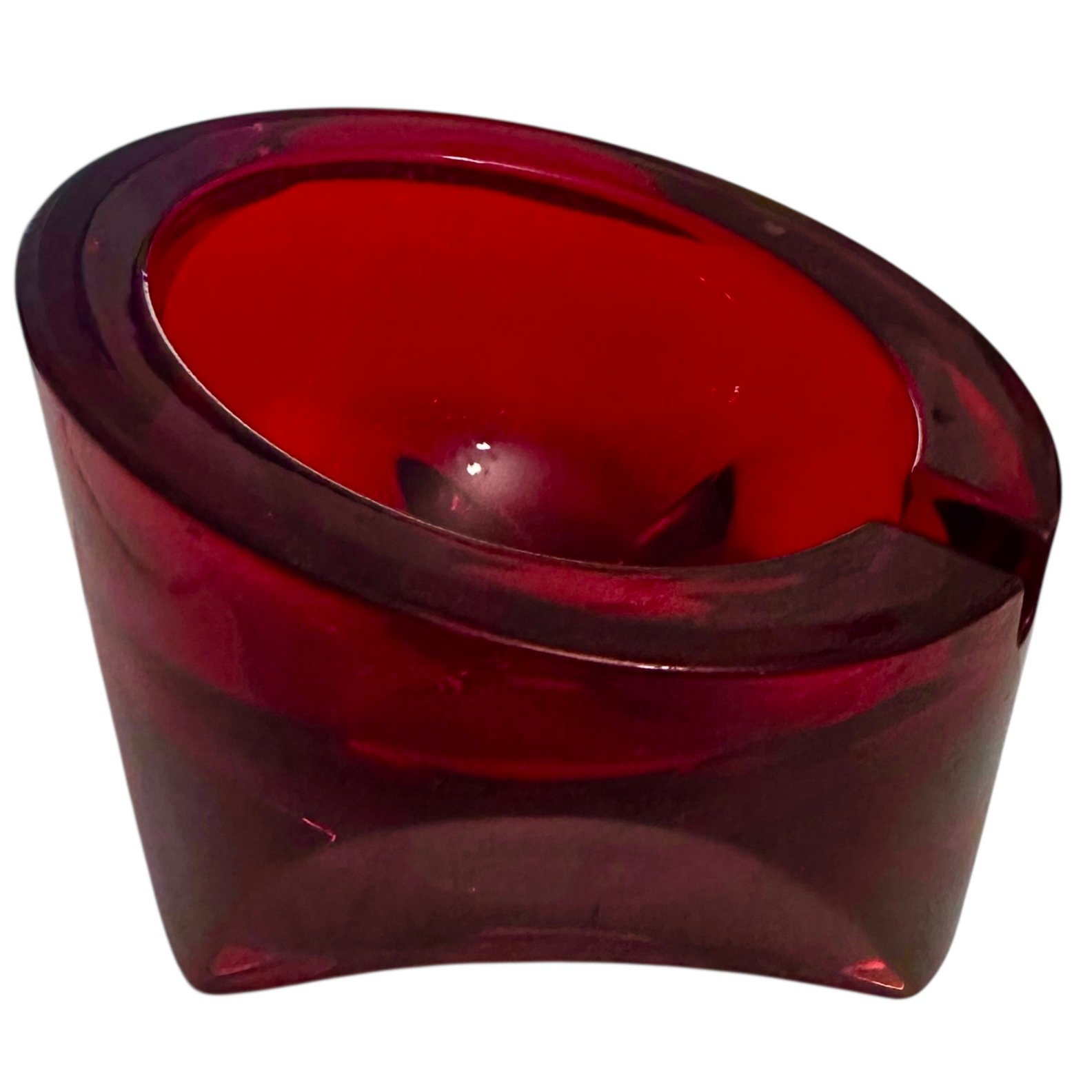 Viking Glass Ashtray 4” Uranium Glass Ruby Red Mid-Century