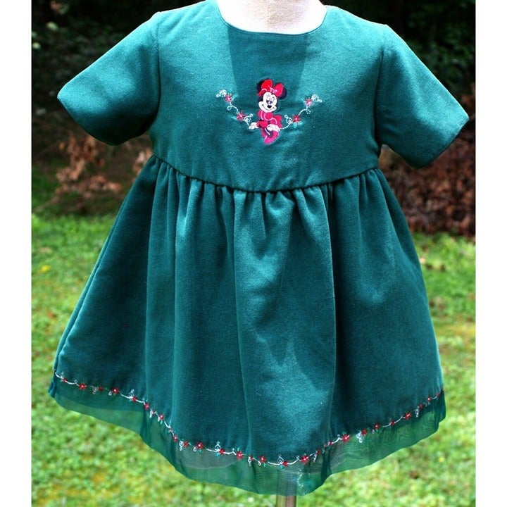 NWT Disney Store Green Velvet Minnie Mouse Girls Dress Flower Christmas Holiday