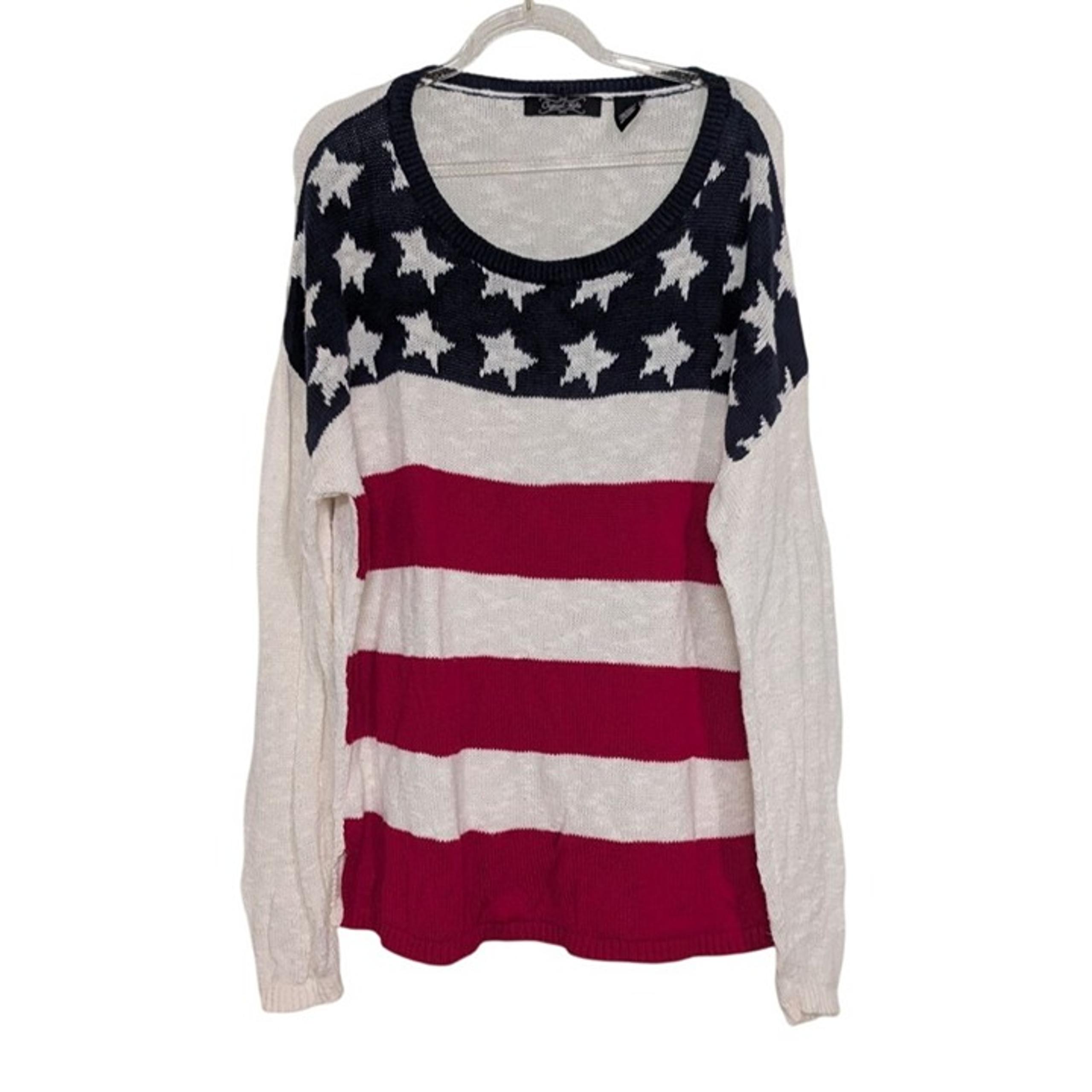 Crystal Kobe Stars Stripes Sweater Womens Size XL Cotton Patriotic American Flag