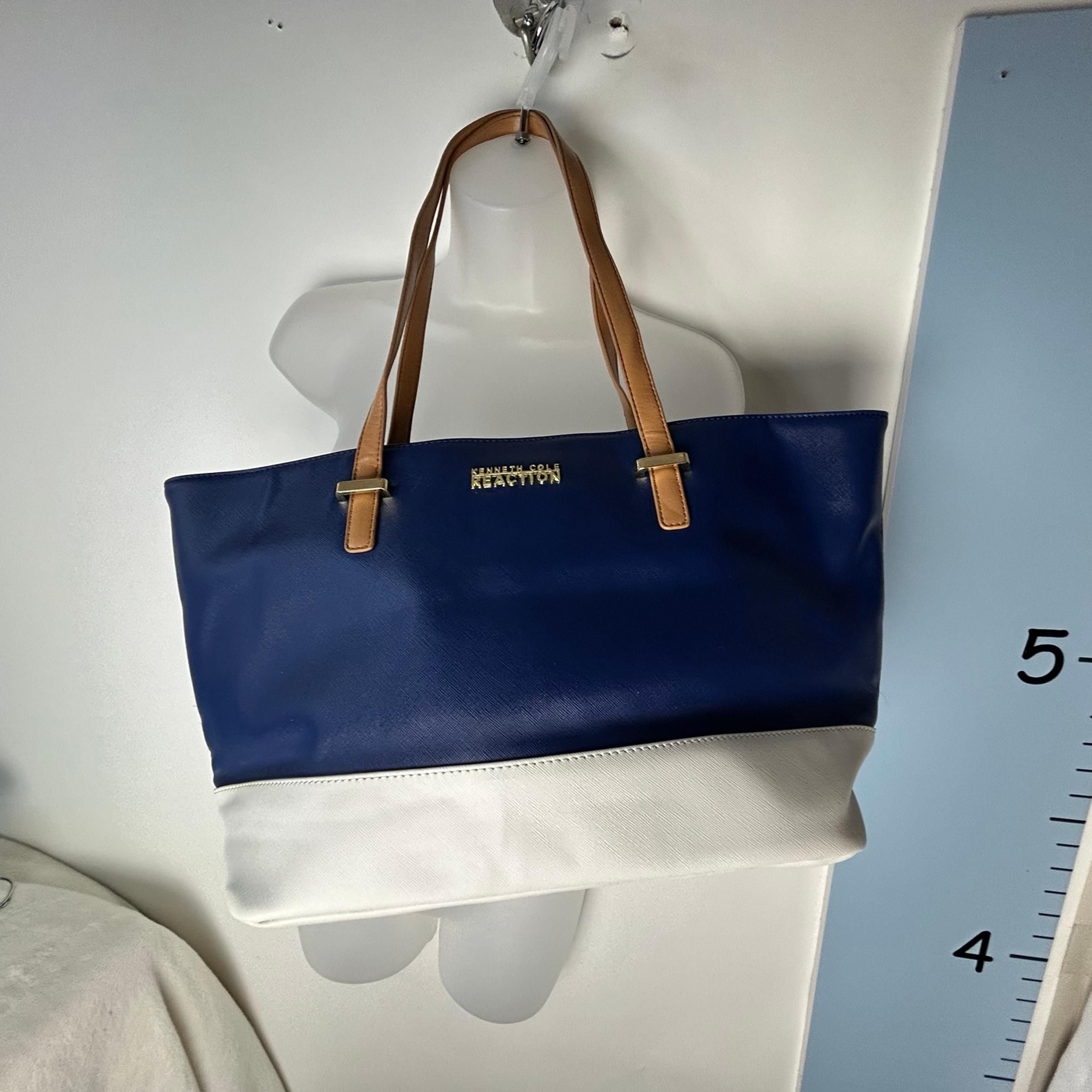 Kenneth Cole Reaction Dark Blue White Colorblock Shoulder Tote Bag