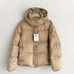 Coach Women's Size L Short Duck Down Puffer Beige Hooded New Logo Jacket Coat