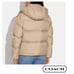 Coach Women's Size L Short Duck Down Puffer Beige Hooded New Logo Jacket Coat