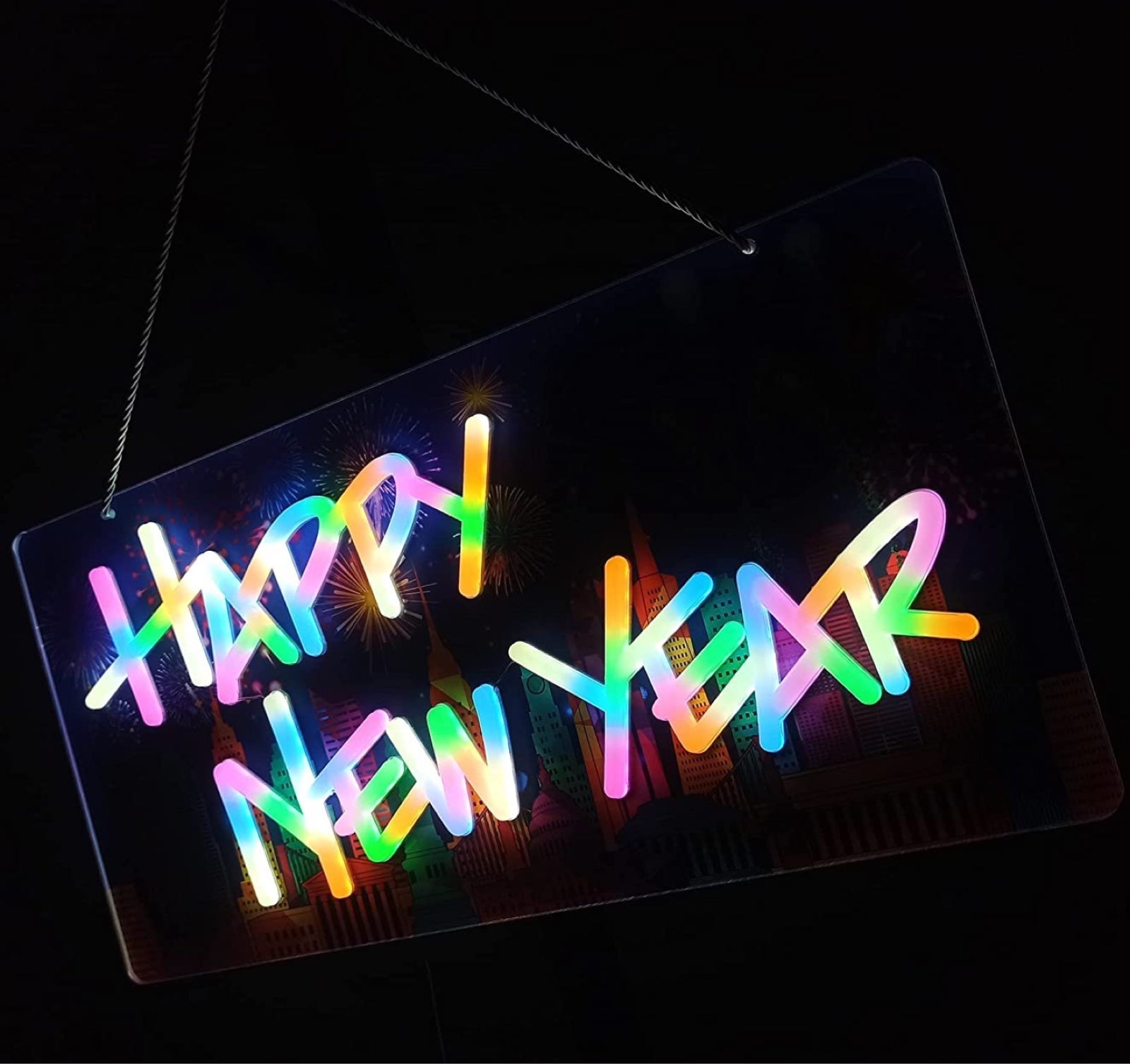 Lovely Bright Rainbow “Happy New Year” LED Night Room Wall Decoration