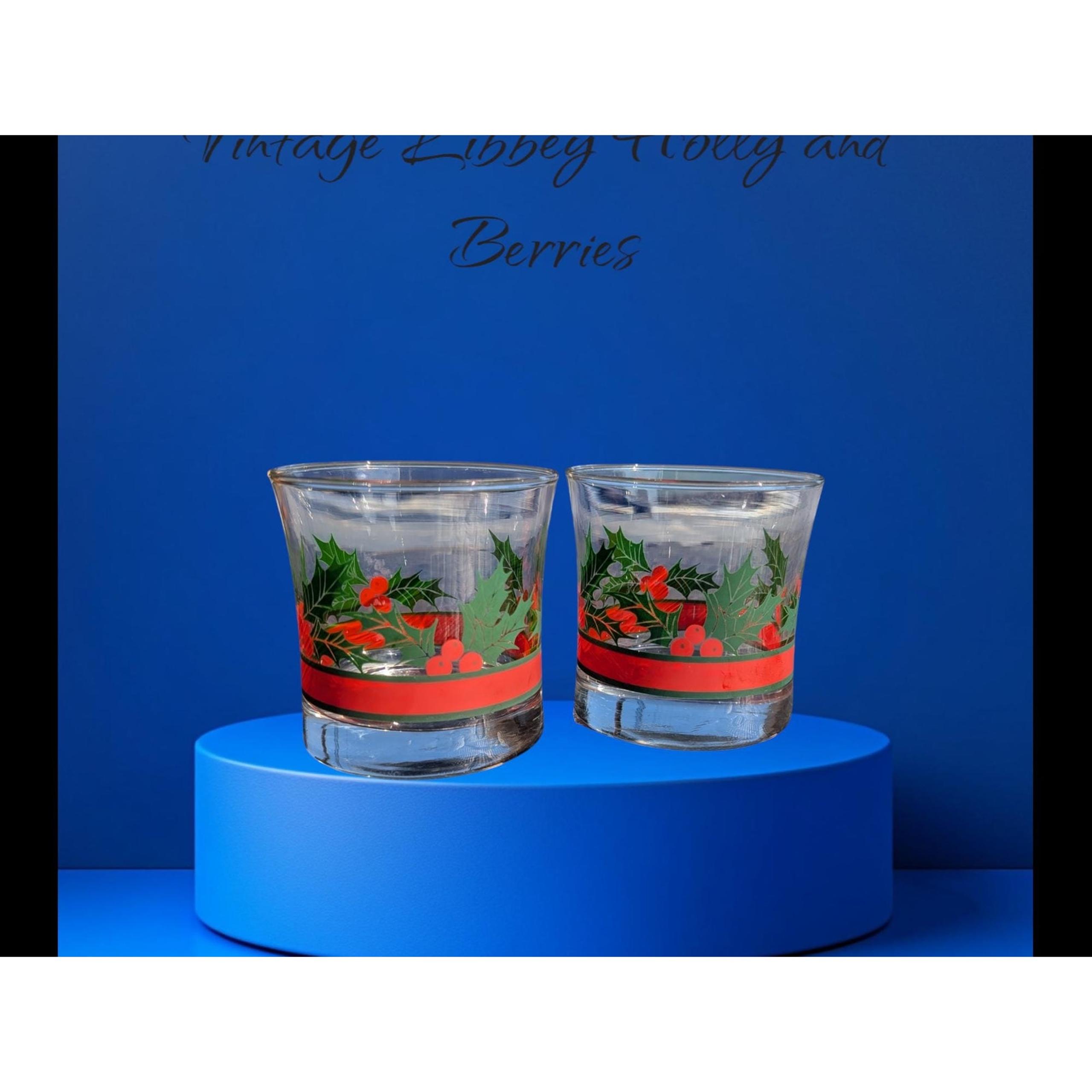 Vintage Libbey Holly and Berries set of two Tumblers