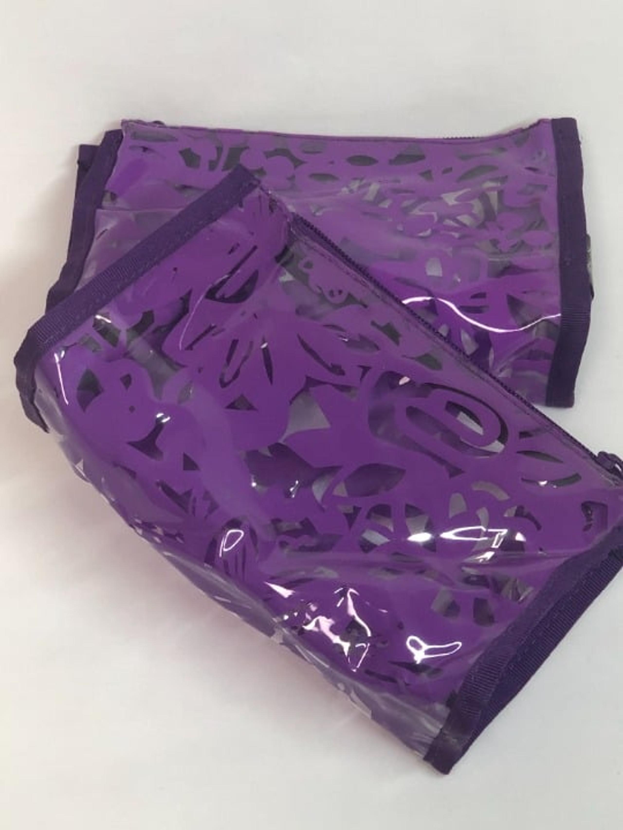 2x Saks Fifth Avenue Transparent Clear Purple Design Plastic Makeup Travel Bag