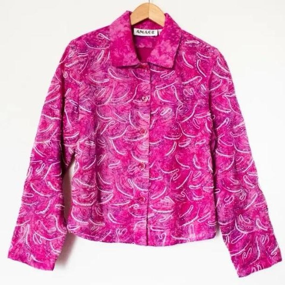 Anage | Vintage 90's/00’s Pink Embroidered Long Sleeve Bead Jacket | Size Small